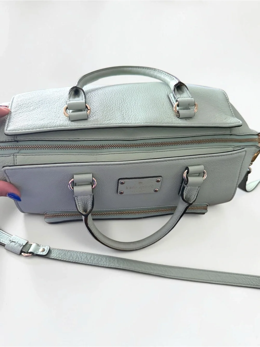Kate Spade New York Mint Green/Blue Pebbled Leather Satchel Crossbody Purse